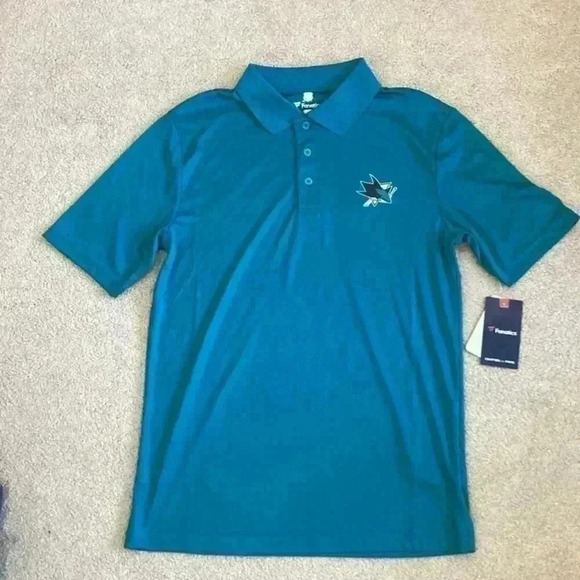 ⭐️ New with tags Men’s fanatics NHL sharks hockey teal polo in size medium - Picture 1 of 3